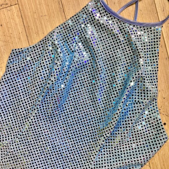 Vtg 90s confetti dot sequin silver blue prom maxi slip dres evening gown keyhole - Picture 3 of 5